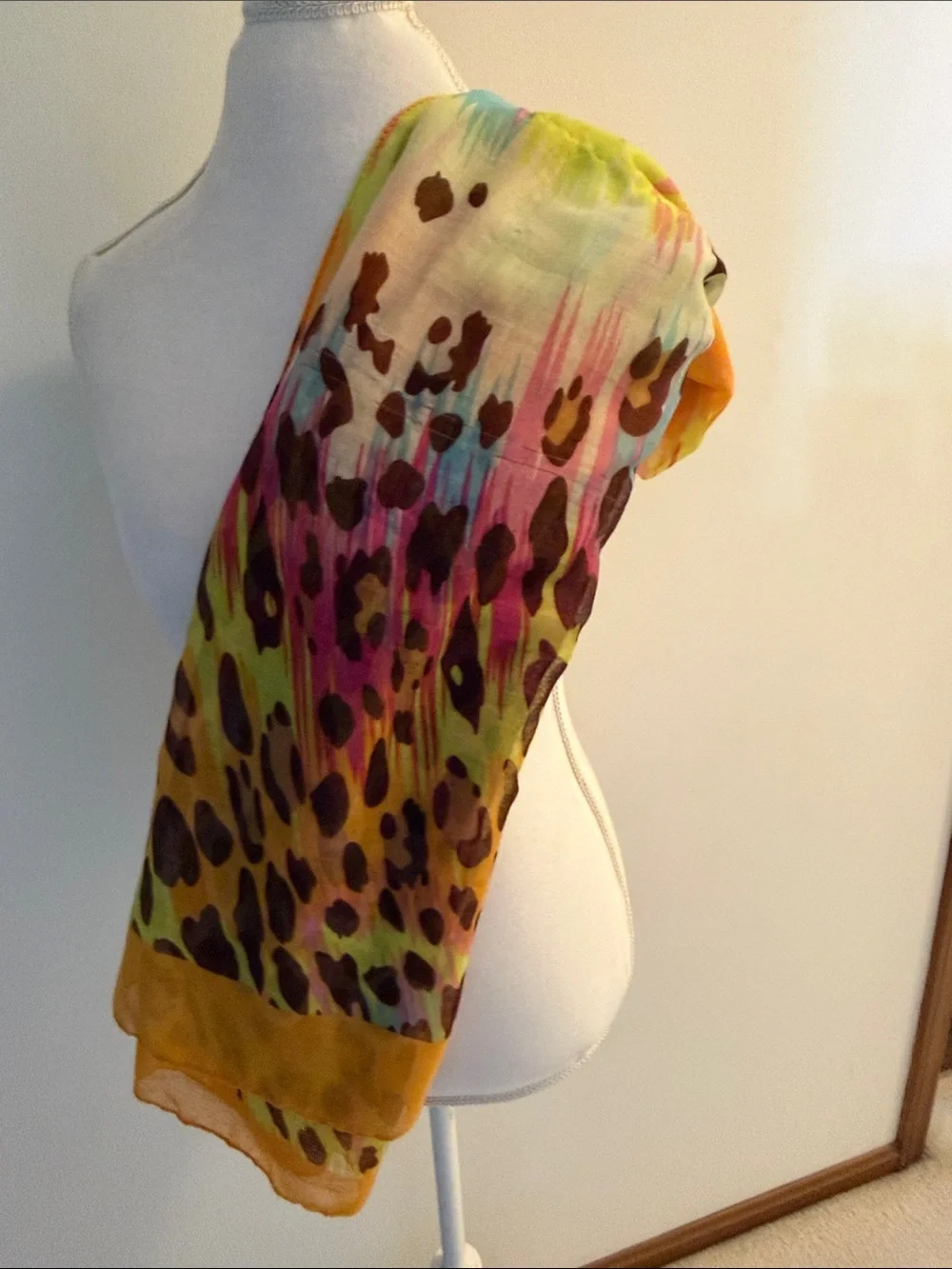 Lightweight Multicolor Leopard Print Scarf - Yellow, Pink & Green